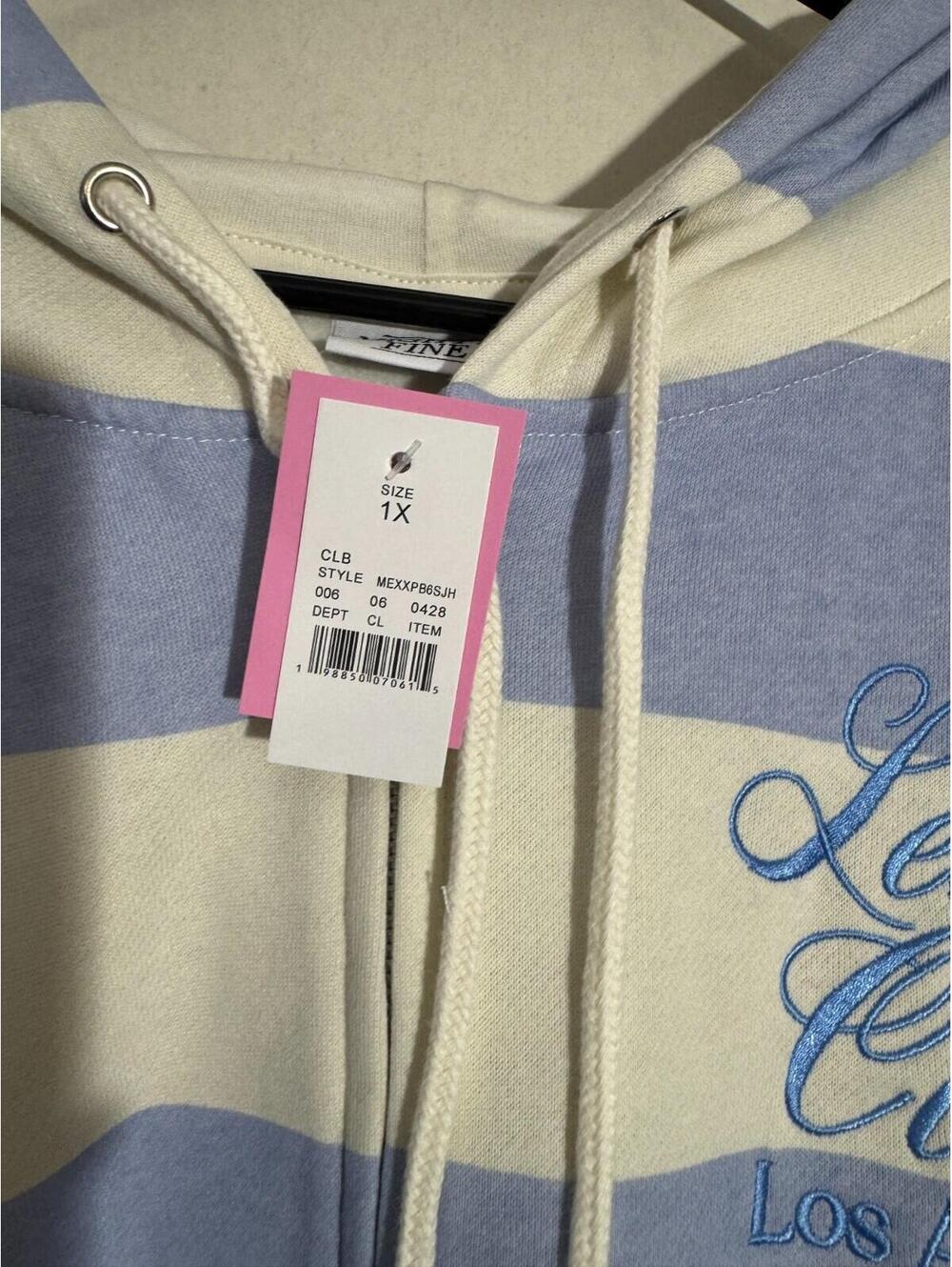 Mighty Fine Womens Leisure Zip-up Blue Striped Graphic Hoodie Sweatshirt 3X NWT - Picture 2 of 6